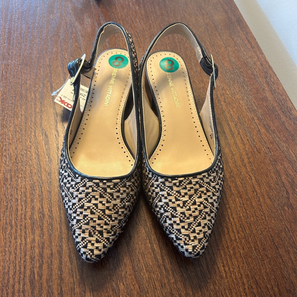 NWT Adrienne Vittadini Woven Slingback Flats - Black & Cream - Picture 3 of 4